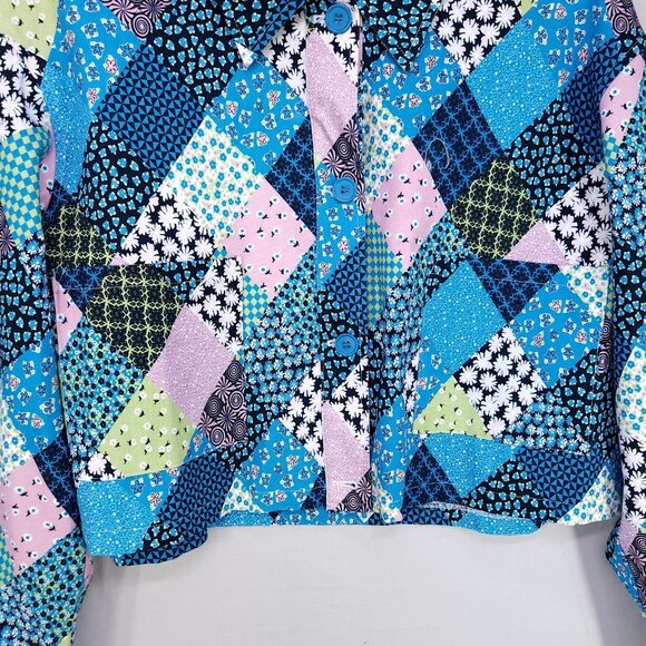 Another Girl Cropped Boxy Jacket Size 8 Patchwork Front Pockets Eclectic Boho - Picture 14 of 16
